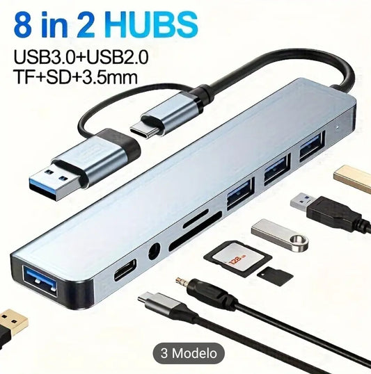 Extensor USB multifuncional, con Base de expansión ocho en dos, para ordenador portátil